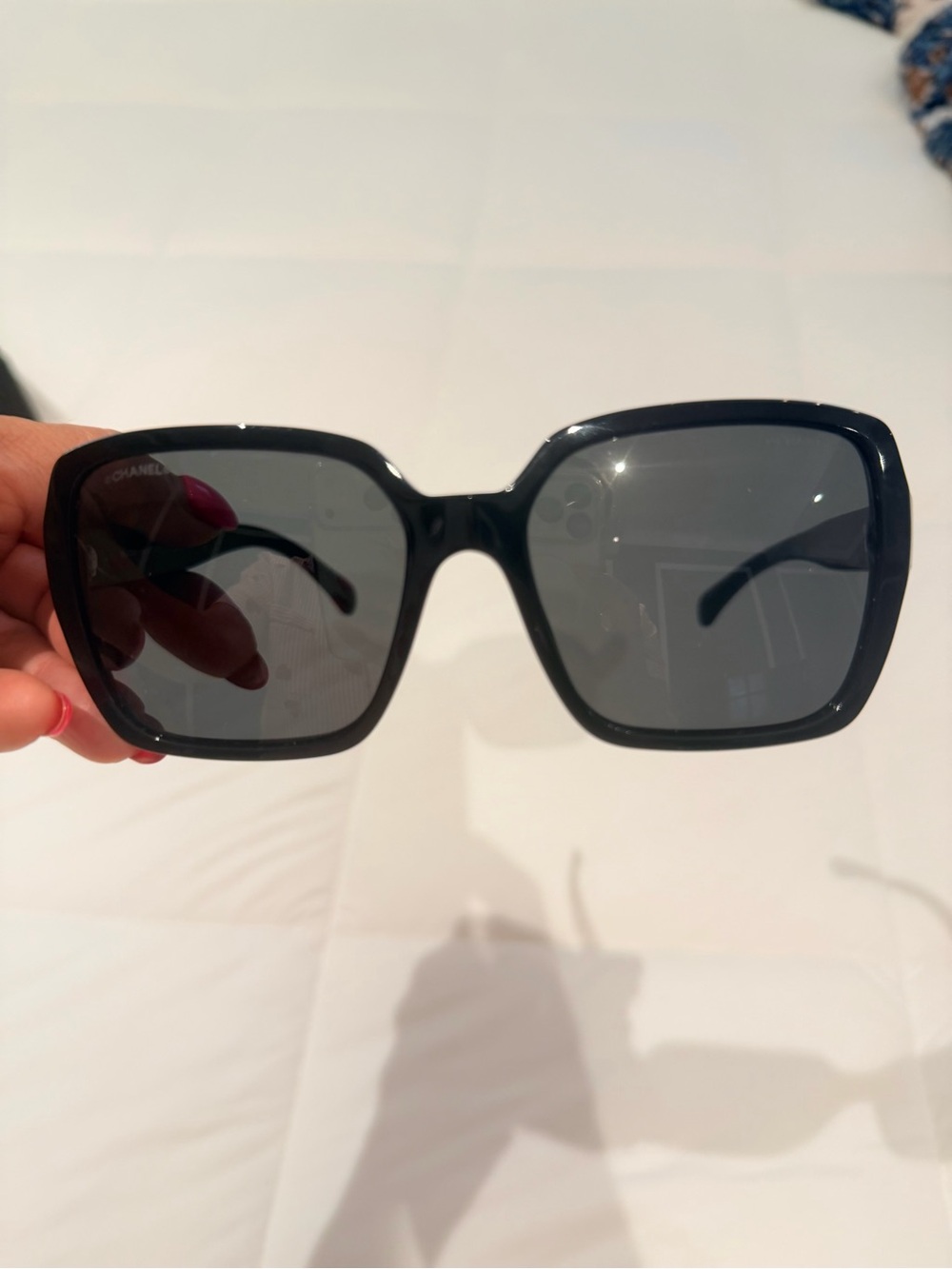 Authentic CHANEL 5408 c.1026/S4 Black Oversized Square Sunglasses Gray Lens 3N